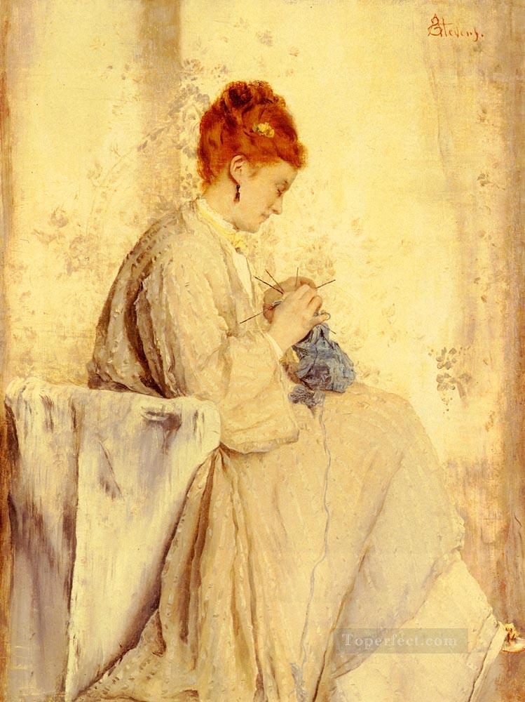 La Tricoteuse lady Belgian painter Alfred Stevens Oil Paintings
